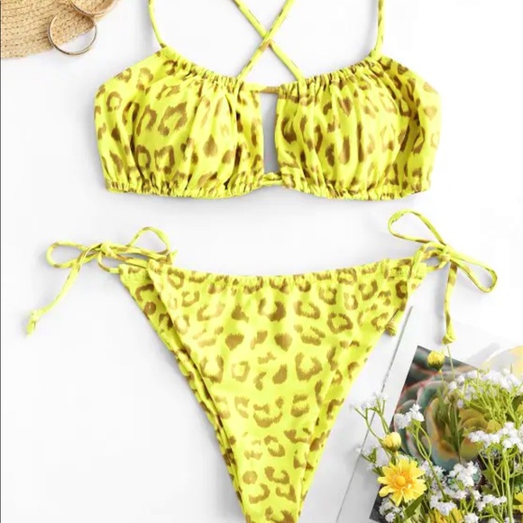 NWOT Zaful Yellow Leopard Print Bikini - Picture 2 of 5